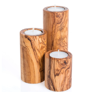 Porte-bougie en bois d'olivier